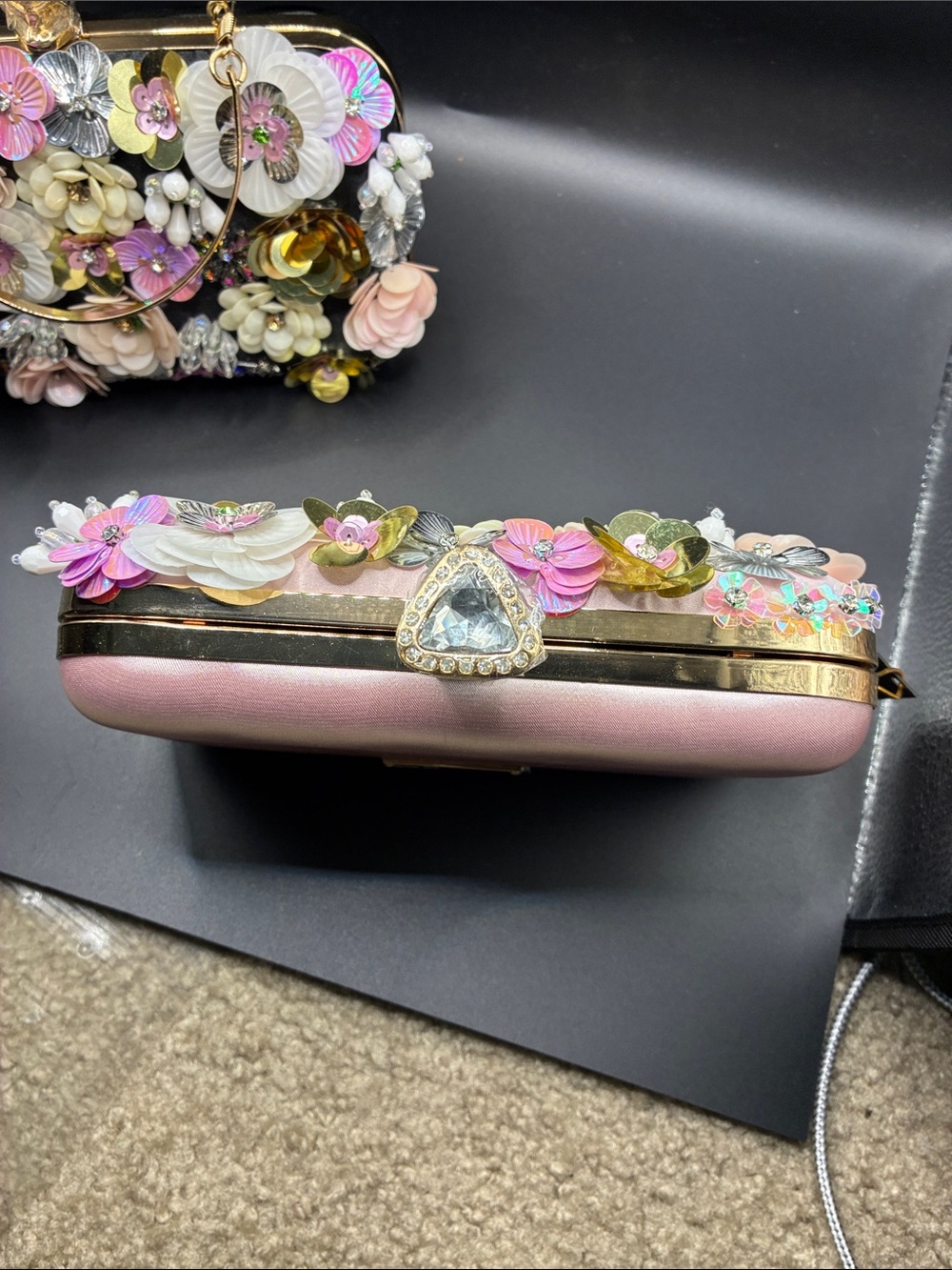 Bebe Floral Embellished Evening Clutch - Multicolor pick one 1️⃣ black or pink - Picture 6 of 11